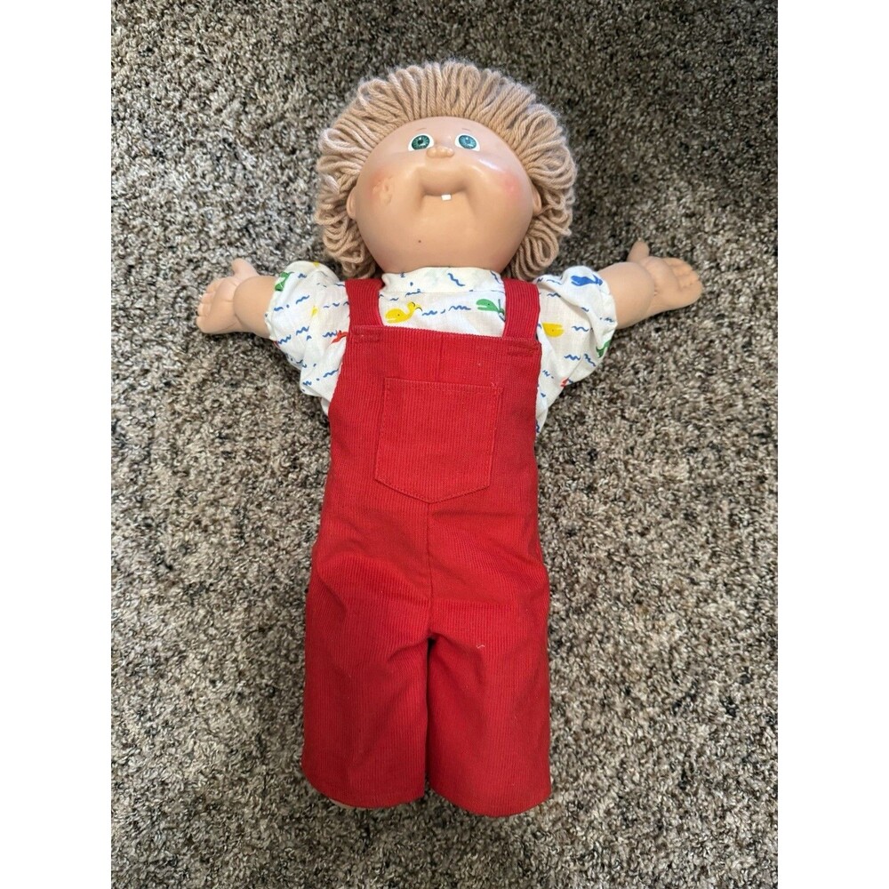 Vintage 1980s Cabbage Patch Kids Doll Coleco China Red Overalls Yarn Hair